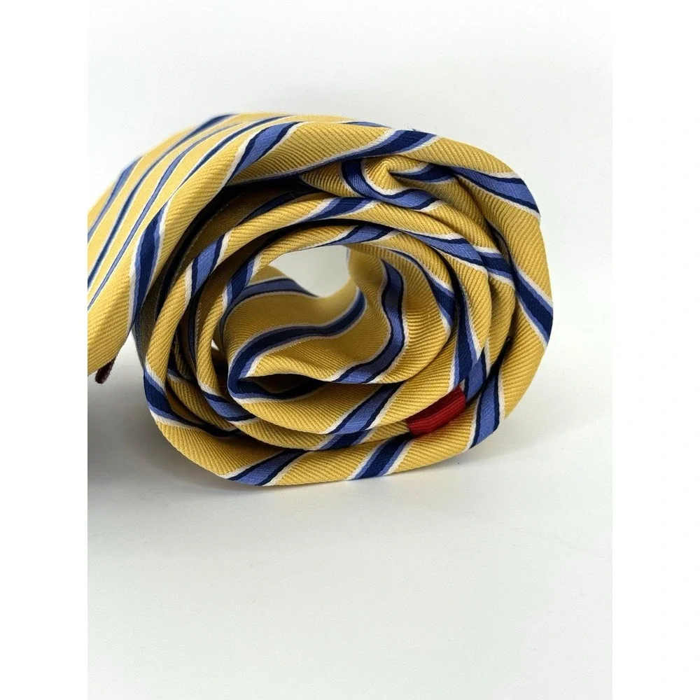 Chaps Yellow Blue Striped Silk Necktie Classic Prep School Uniform Style 60